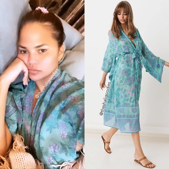 SPELL Buttercup Robe Blue Floral Kimono Duster Maxi - Picture 2 of 8